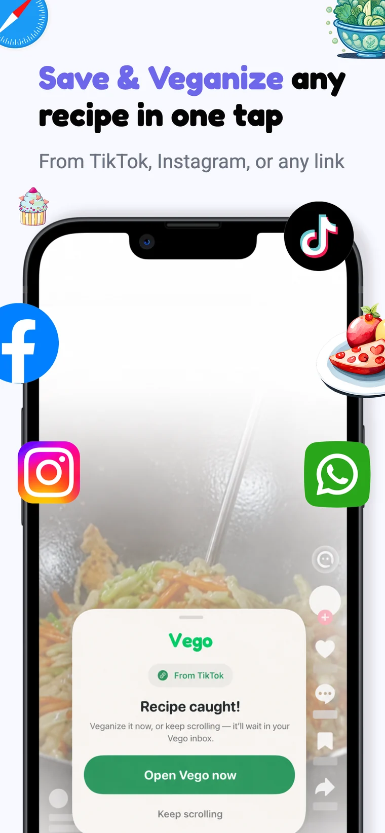 Save and veganize any recipe in one tap
